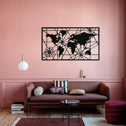 Картина панно з дерева на стіну String World Map, фото 1