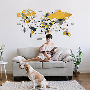 3D карта світу в жовтому і зеленому кольорах