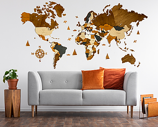 Багатошарова дерев'яна карта світу на стіну "5 кольорів"