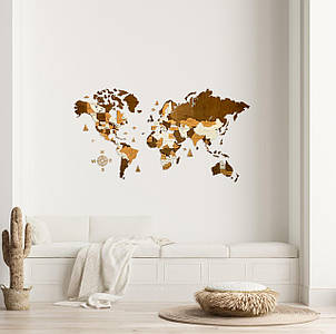 3D дерев'яна карта світу з LED підсвічуванням в коричневих кольорах