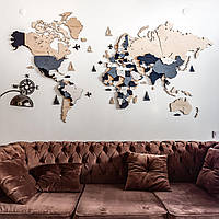 Многослойная деревянная карта мира с серым и белым цветами