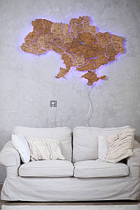 Дерев'яна карта України з підсвічуванням 3Д