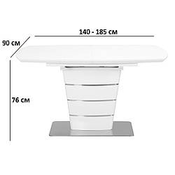 Розкладний стіл Nicolas Atlanta 140-185х90см білий матовий зі скляним покриттям на одній ніжці