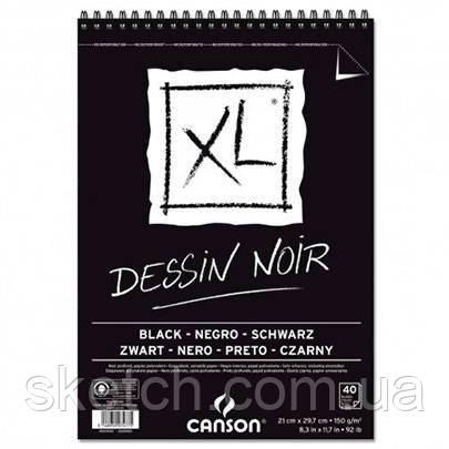Блок чорного паперу Canson для ескізів, XL Dessin Black 150 гр, A4, 40 аркушів, фото 1