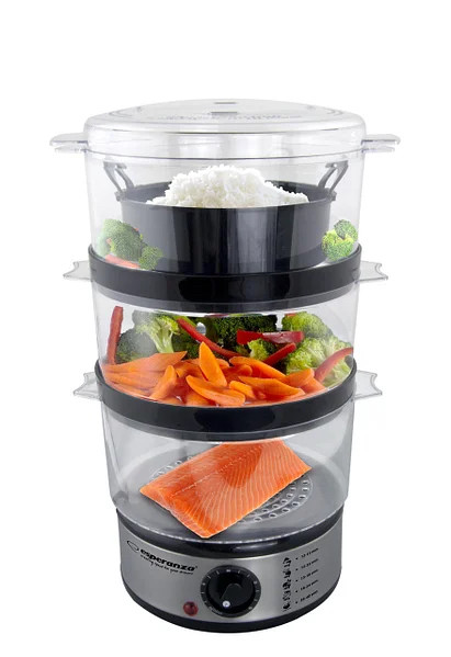 Пароварка Esperanza 400 Вт EKG009 3-х рівнева з нержавіючої сталі з піддоном мультиварка з чашею 7.5 літр