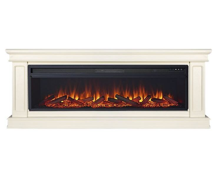 Лінійний камін Fireplace Роттердам Слонова кістка з ефектом живого полум'я зі звуком і обігрівом