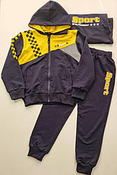 Спортивний костюм трійка люкс якості на хлопчика 134, 140 см, темно-синій+жовтий