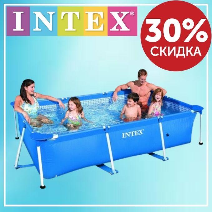 Каркасный бассейн Intex 220*150*60 см Большой прямоугольный для дачи и ...