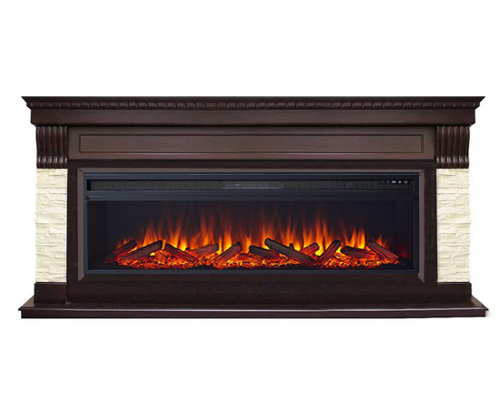 Лінійний каминокомплект Fireplace Единбург Темний дуб ефект живого полум'я зі звуком і обігрівом
