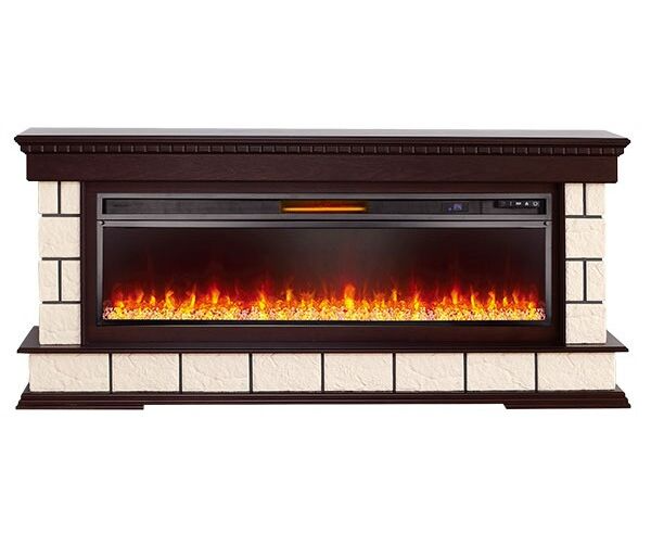 Лінійний каминокомплект Fireplace Барселона Темний дуб ефект живого полум'я зі звуком і обігрівом