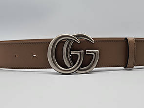 Ремінь Gucci широкий бежевий зі срібною пряжкою GG