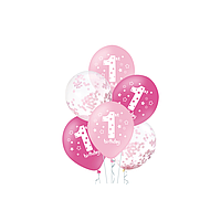 Набор воздушных шариков 1st Birthday розовые 6шт/уп 400816