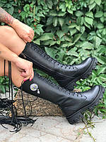 Черные кожаные высокие ботинки в стиле армейские женские размеры 36-41