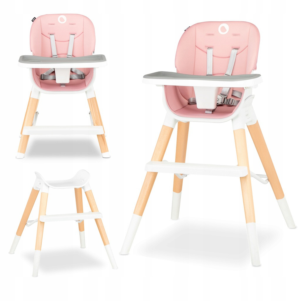 Стілець для годування Lionelo Mona Bubblegum 4 в 1, з 5-точковими ременями безпеки та знімним підносом, фото 1