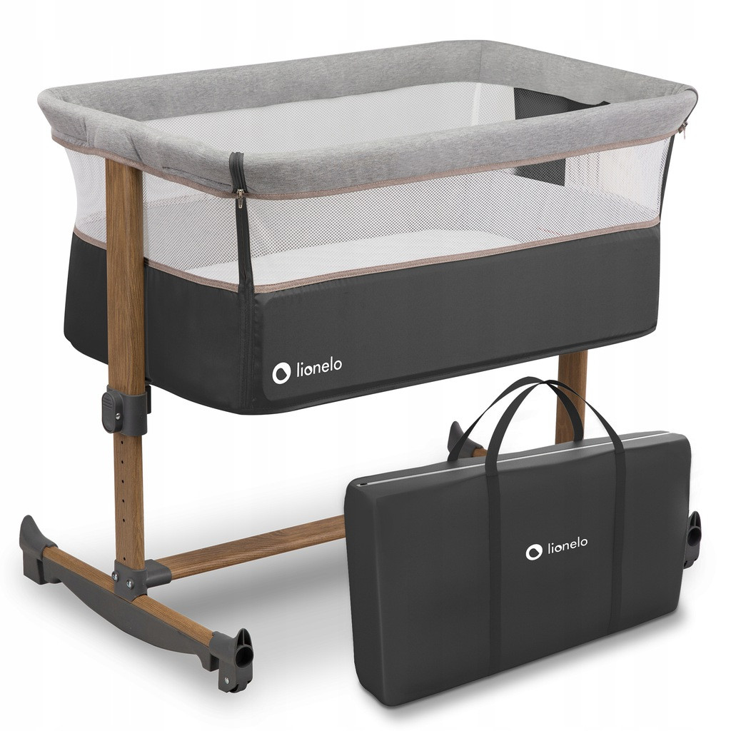 Ліжечко приставне 3в1 Lionelo Leonie Grey Stone з колесами та функцією гойдання, фото 1