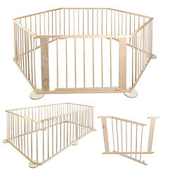 Дерев'яний манеж (6 панелей), 5,4 м2, подвійний захист воріт, нескользячі ніжки для стійкості