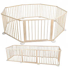 Дерев'яний манеж (8 панелей) для дітей, виготовлений з сосни, з площею 7,2 м² та подвійною системою захисту