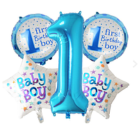 Набор фольгированных шаров First Birthday Boy для первого дня рождения 5 шт.