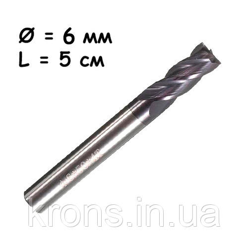 Фреза кінцева по металу 6х50х6мм HRC50 твердосплавна свердло MZG, фото 1