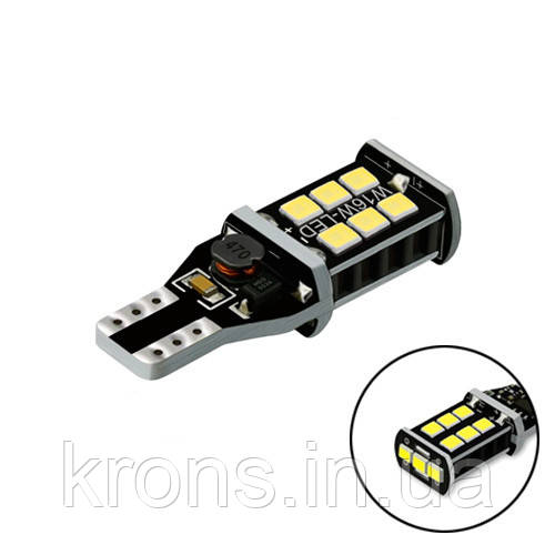 2x LED T15 W16W лампа в автомобіль, 12+3 SMD 2835, з обманкою Canbus, білий