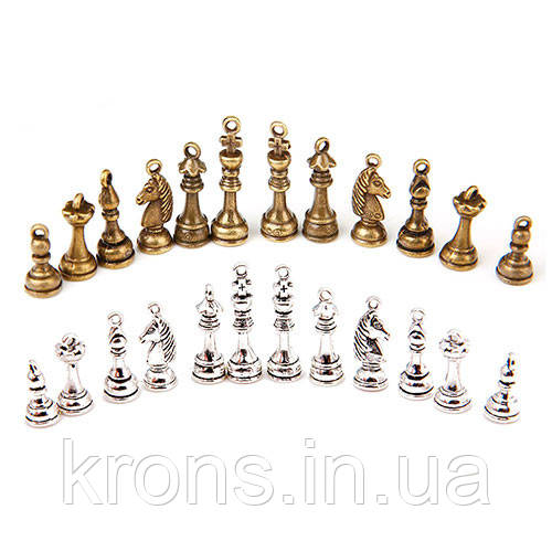 Набір з 48 металевих підвісок шармів шарміків, шахи, срібло, фото 1