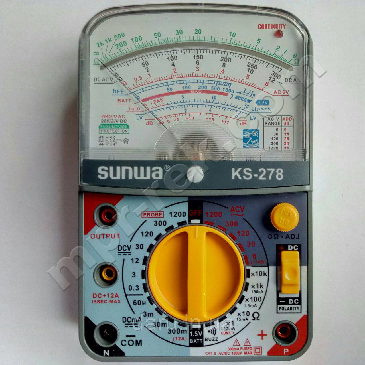 Мультиметр аналоговий SUNWA KS-278 (1200 В, 12 A, 20 мОм, звуковий продзвінок, тест батарей), фото 1