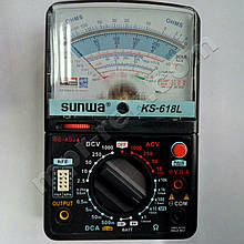 Мультиметр аналоговий SUNWA KS-618L (1000В, DC10A, 20МОм, hFE, тест батарей, підсвітка)