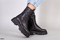 Ботинки женские черные кожаные на шнуровке и молнии, 36 размер