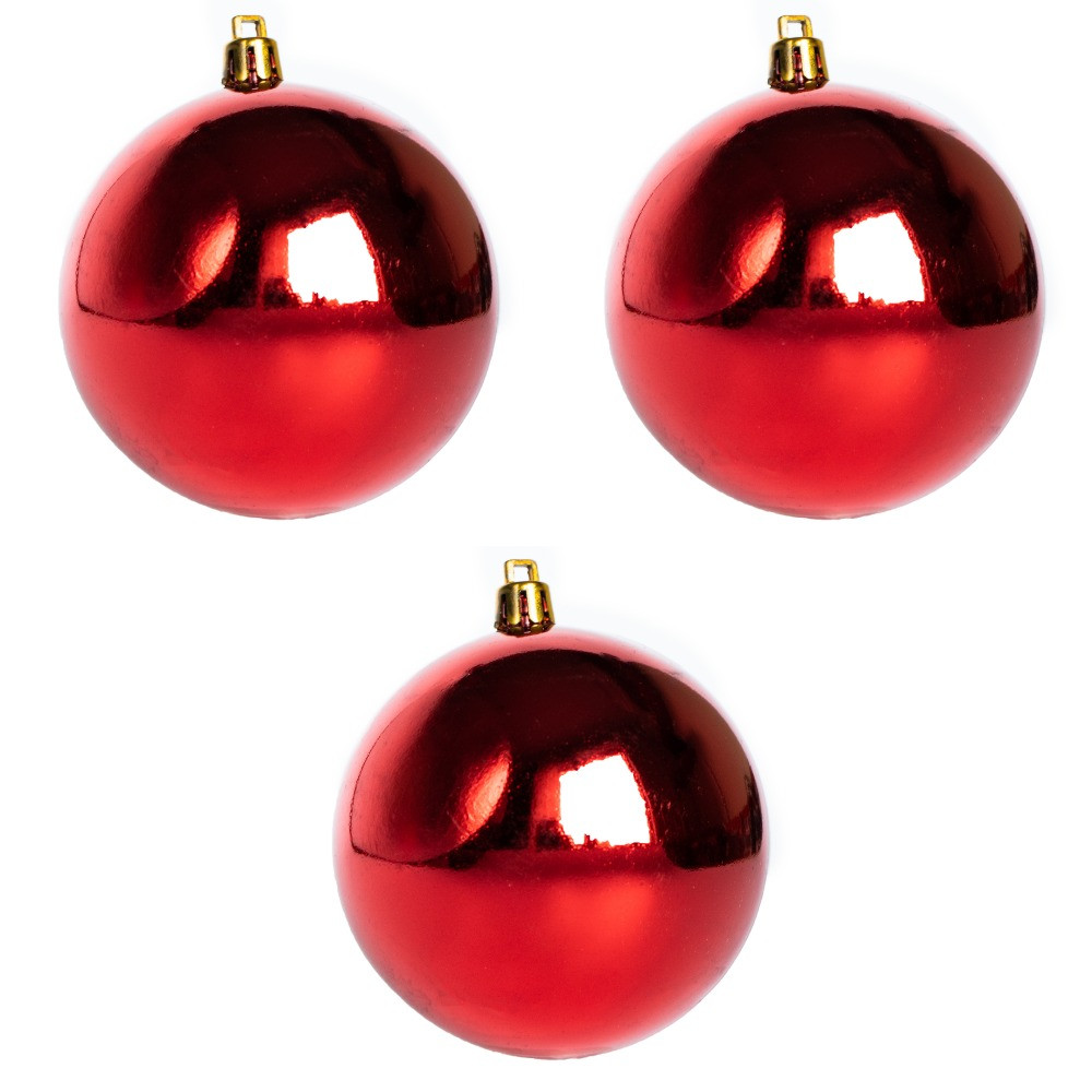 Набір ялинкових іграшок - кулі в тубі, 3 шт, D8 см, червоний, пластик (030514-3), фото 1