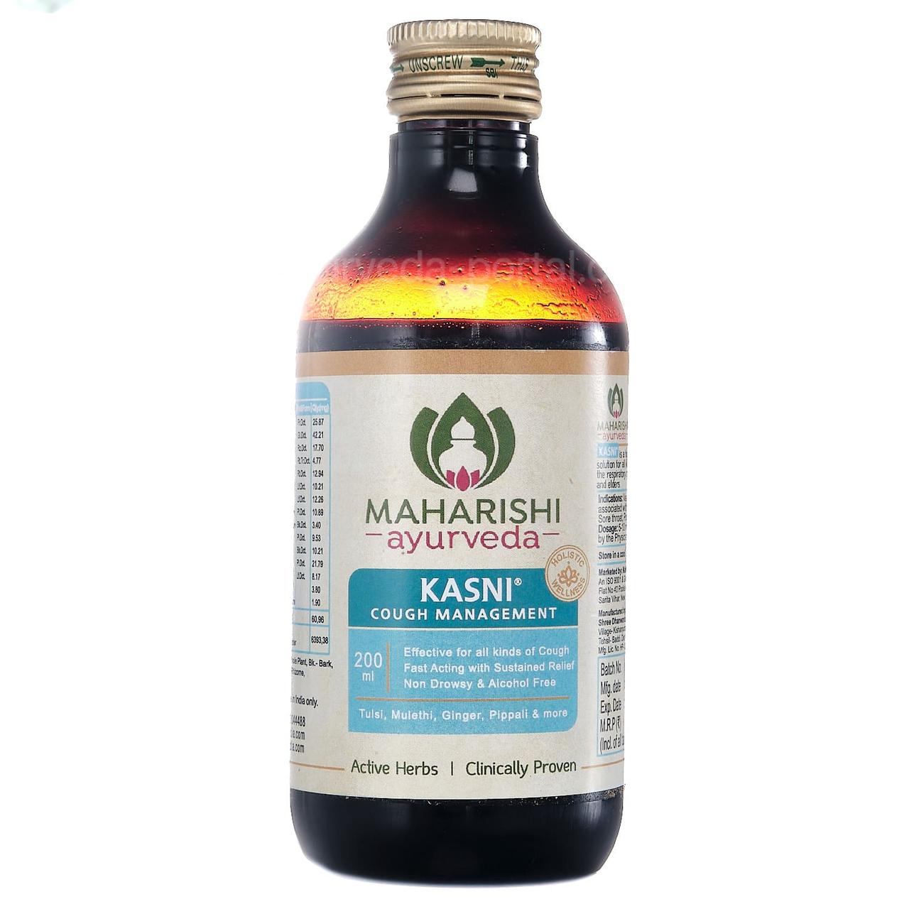 Касни сироп / Kasni (Cough Syrup) при любом виде кашля, бронхите Махариши аюрведа 200 мл