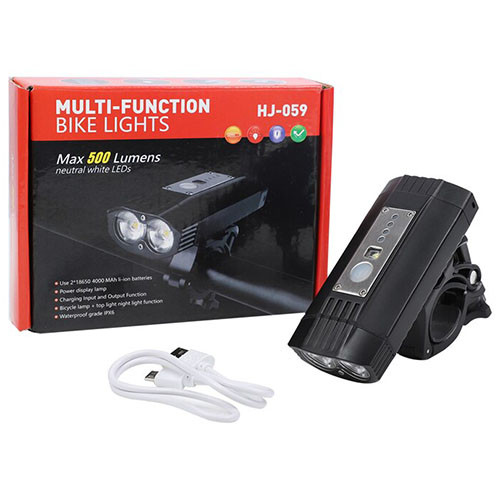 Велоліхтар HJ-059-2T6+SMD, METAL, індикатор заряду, Waterproof, ст. акум., ЗП micro USB