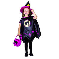 Детская карнавальный костюм ведьмы "Черная кошка" 3 предмета, шляпа, плащ, сумка, фото 1