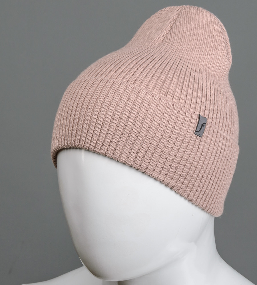 Молодіжна шерстяна шапка Резинка з відворотом FERO (С2103), Пудра, фото 1