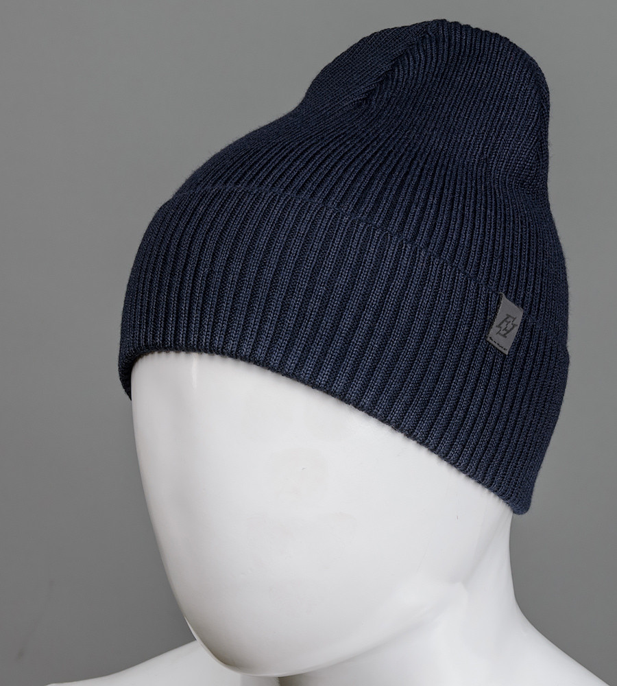 Молодіжна шерстяна шапка Резинка з відворотом FERO (С2103), Т. Синій, фото 1