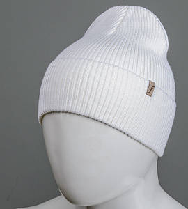 Молодіжна шерстяна шапка Резинка з відворотом FERO (С2103), Білий