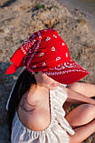 Бандана-трансформер універсальна літня з козирком у візерунку пейслі червоного кольору, фото 3