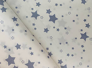 Сатин (бавовняна тканина) зірки різні сірі на білому
