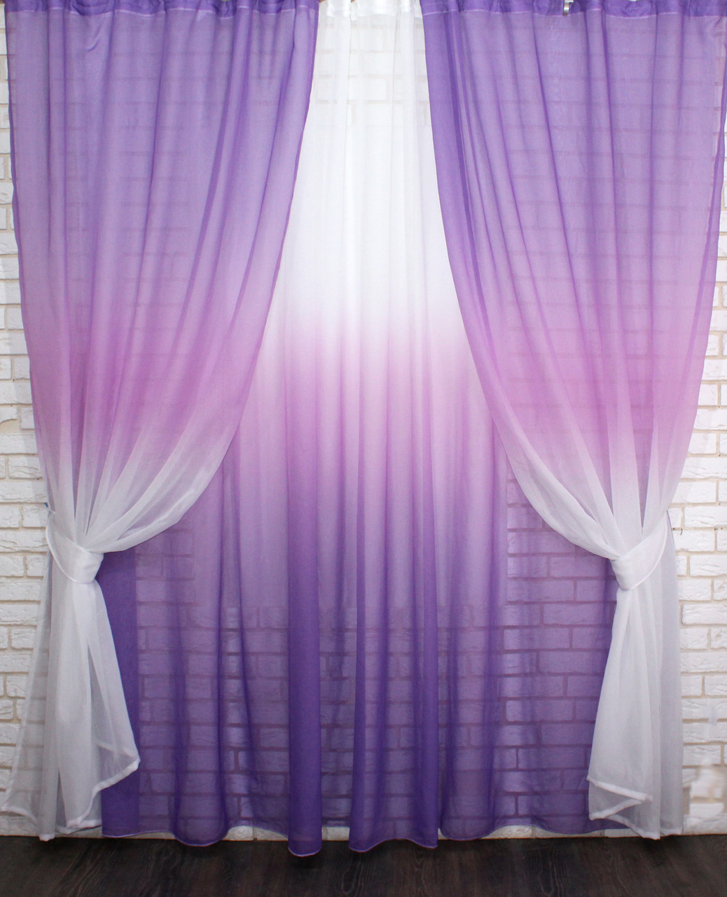 Розтяжка "Омбре" (2,8х2,4м. + 2шт. 1,5х2,4м.), тканина батист, під льон. Колір бузковий з білим. Код 031дк 11-0175, фото 1