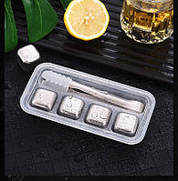 Камни кубики для виски охладительные 4 шт с НАПОЛНИТЕЛЕМ!!, щипцы прорезиненные, коробка для хранения, сталь