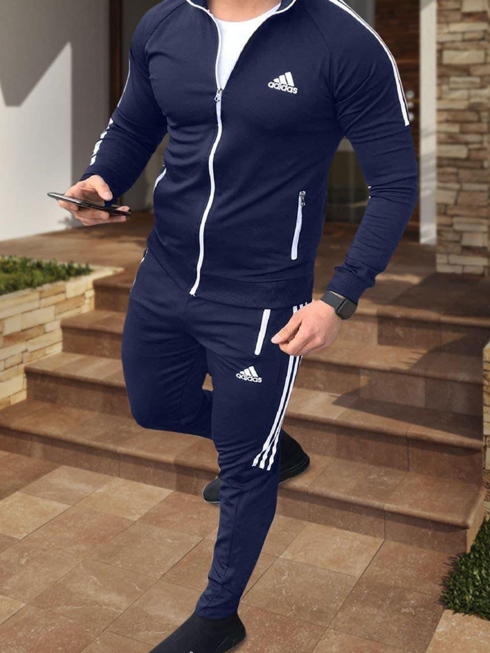 Спортивный костюм Adidas RUN мужской осенний весенний темно-синий | Комплект Кофта + Штаны Адидас ТОП качества