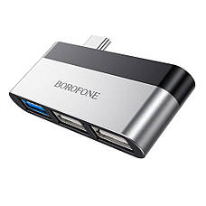 OTG перехідник Borofone DH1 Type-C на 3 USB темно-сірий, фото 3