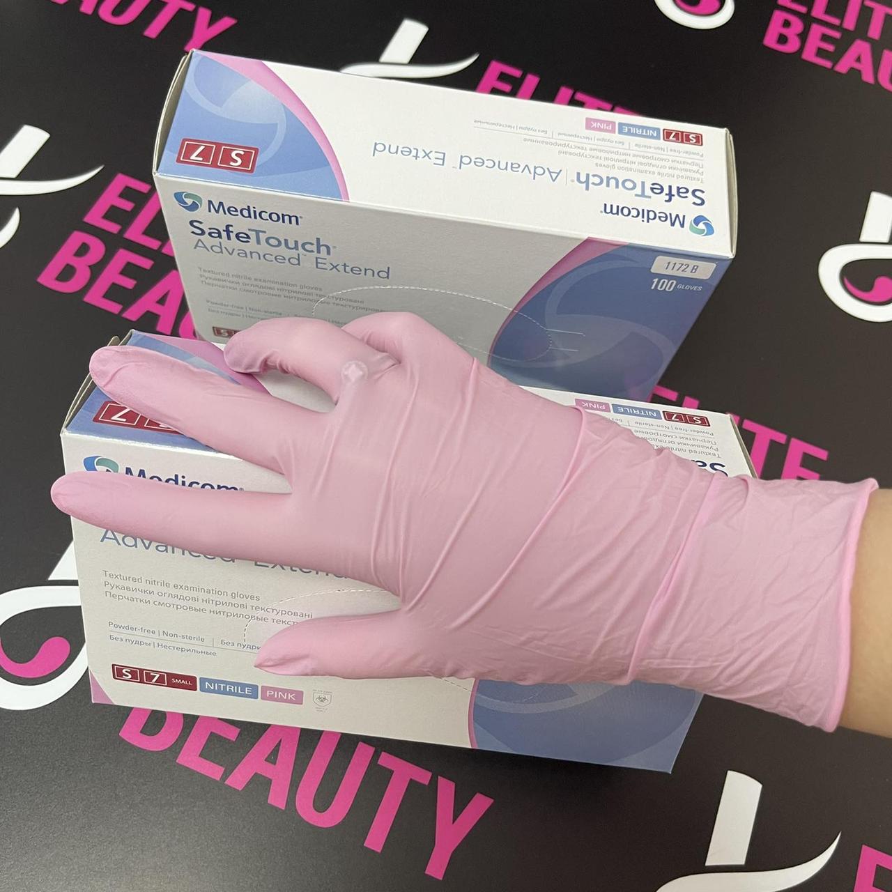 Текстурированные нитриловые розовые перчатки Medicom SafeTouch S,M,L 100шт/уп - фото 5 - id-p1463252812