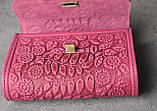 Рожева шкіряна сумочка трансформер, сумочка-клатч на плече/на пояс "Незабудка", фото 4
