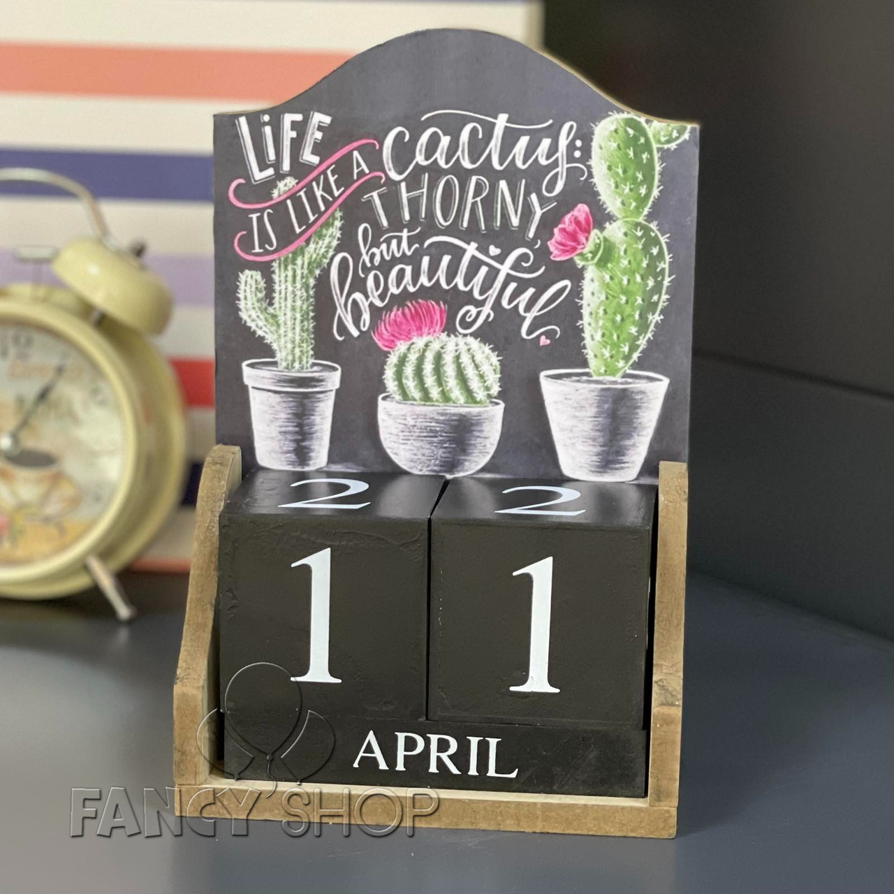 Календар дерев'яний "Кактус", мікс, Вечный календарь "Кактус" 10004-1, 10004-5, фото 1