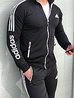 Спортивний костюм чоловічий Adidas Running з лампасами осінній весняний чорний Кофта + Штани
