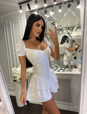 Красивий жіночий комбінезон Космос із прошви з рукавами ліхтариками та воланами Df3889, фото 2