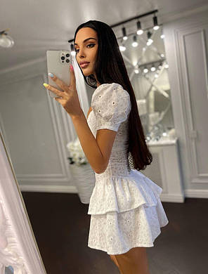 Красивий жіночий комбінезон Космос із прошви з рукавами ліхтариками та воланами Df3889, фото 3