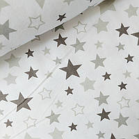 Фланель с детским рисунком звёзды серые на белом, ш. 180 см