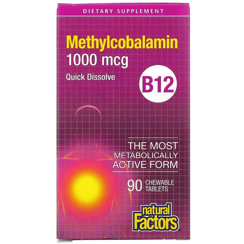 Вітамін B12 (метилкобаламін) Natural Factors "Methylcobalamin B12" 1000 мкг (90 жувальних таблеток), фото 1