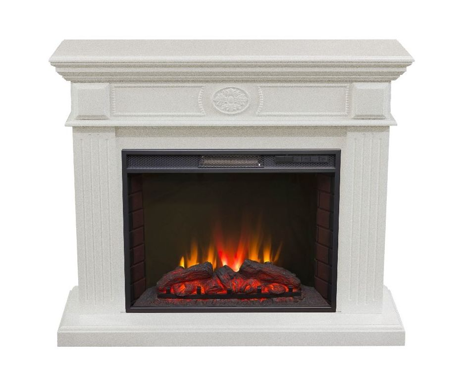 Пристінний каминокомплект Fireplace Мюнхен Білий ефект живого полум'я зі звуком і обігрівом